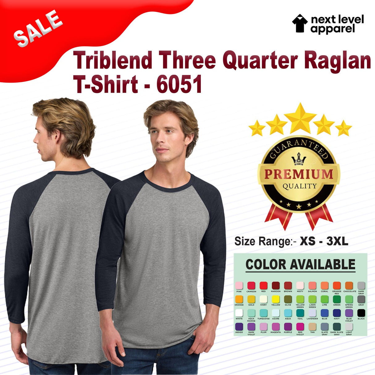 Next Level® Triblend Crewneck Three-Quarter Raglan T-Shirt