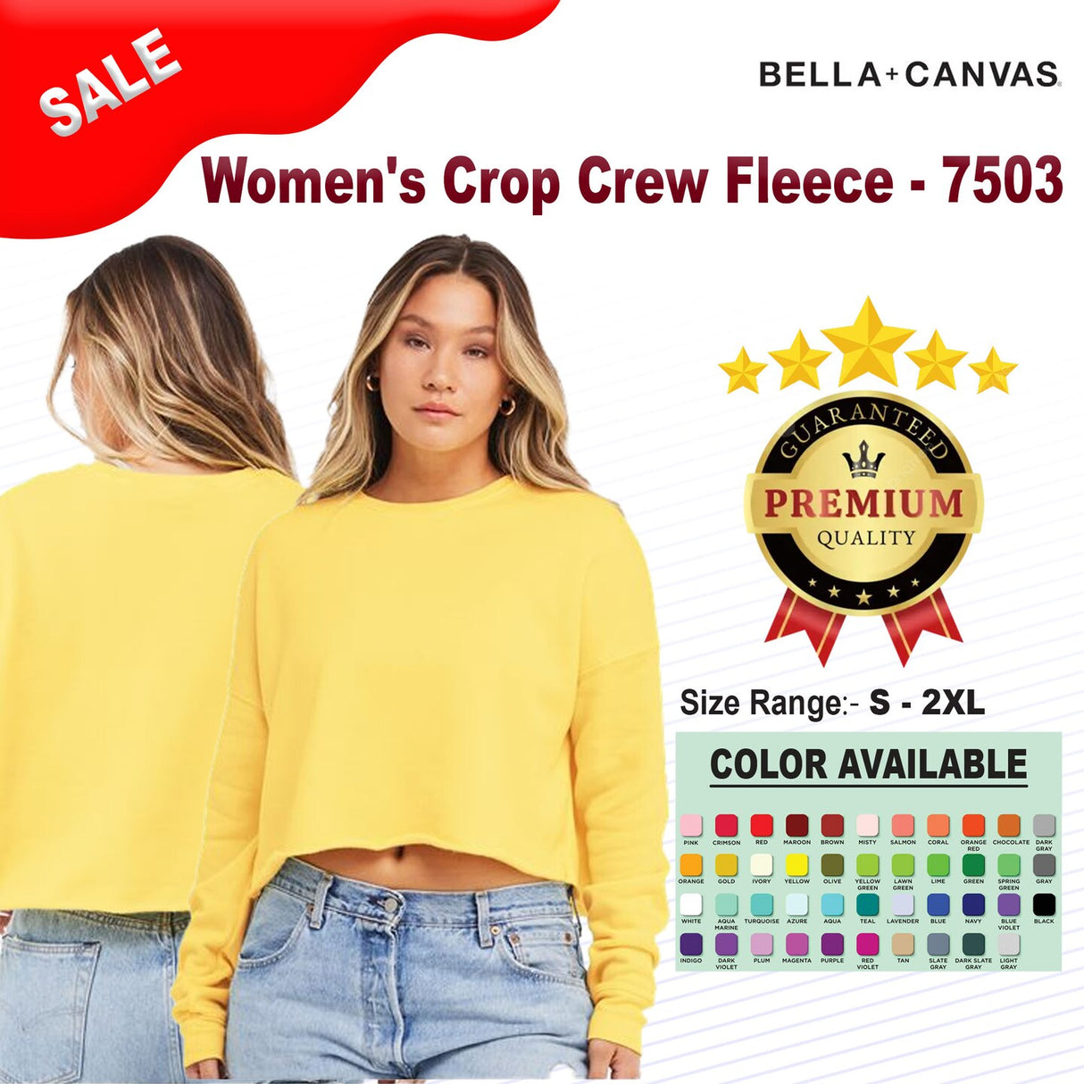 BELLA + CANVAS® Women's Crop Crew Fleece Lightweight Sweatshirt for Everyday Outfit
