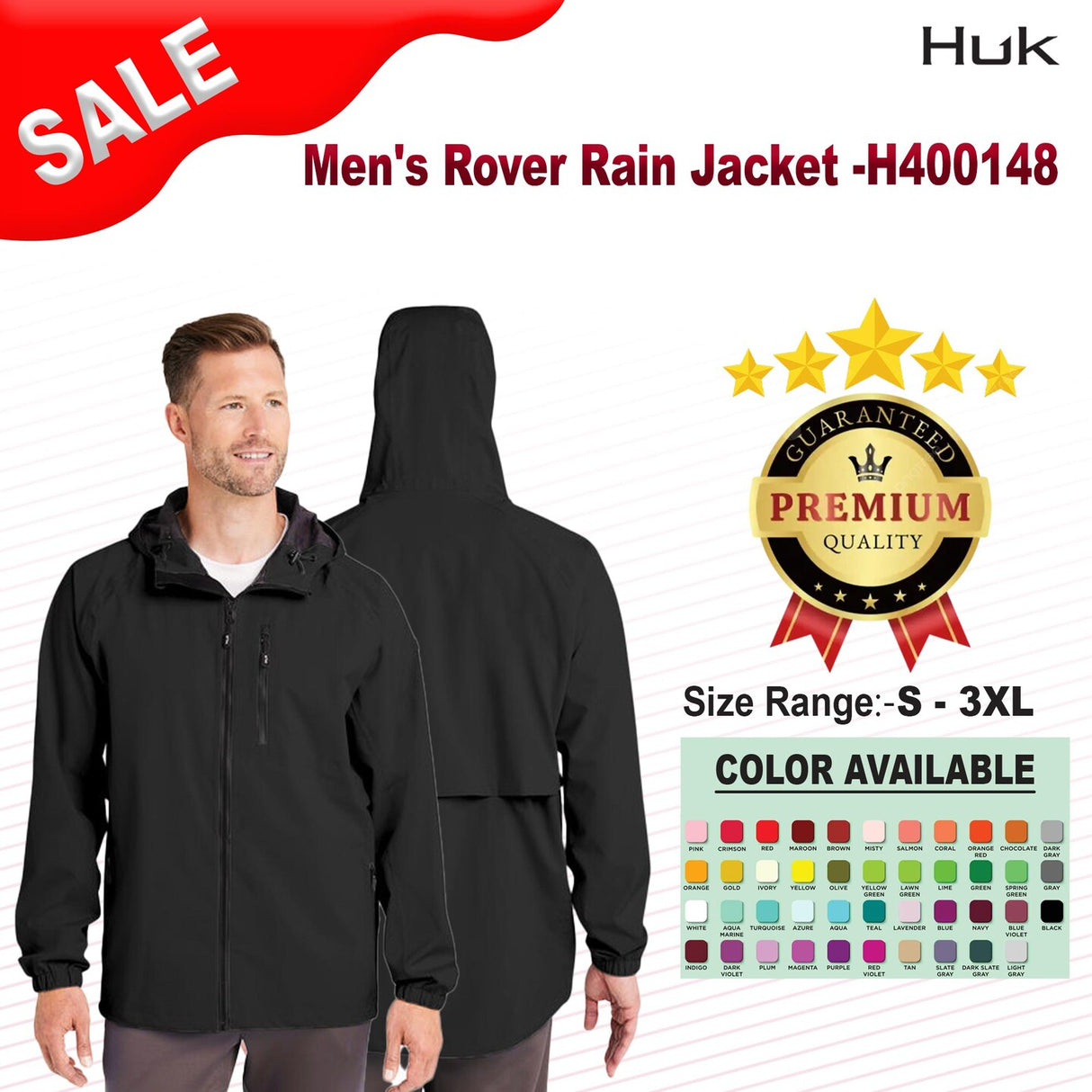 HUK® Men's Rover Rain Jacket Waterproof & Adjustable