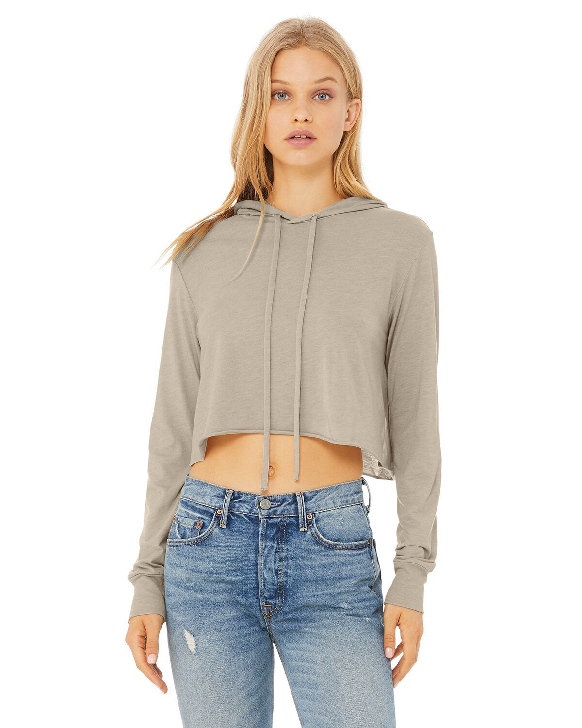 Bella + Canvas® Ladies Cropped Long Sleeve Hooded T Shirt
