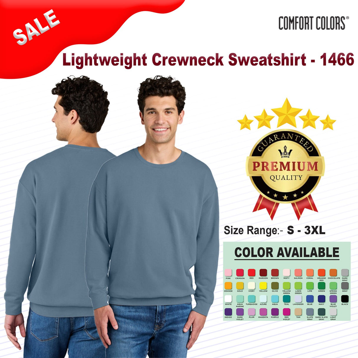 Comfort Colors® Lightweight Crewneck Long Sleeve Sweatshirt - 1466