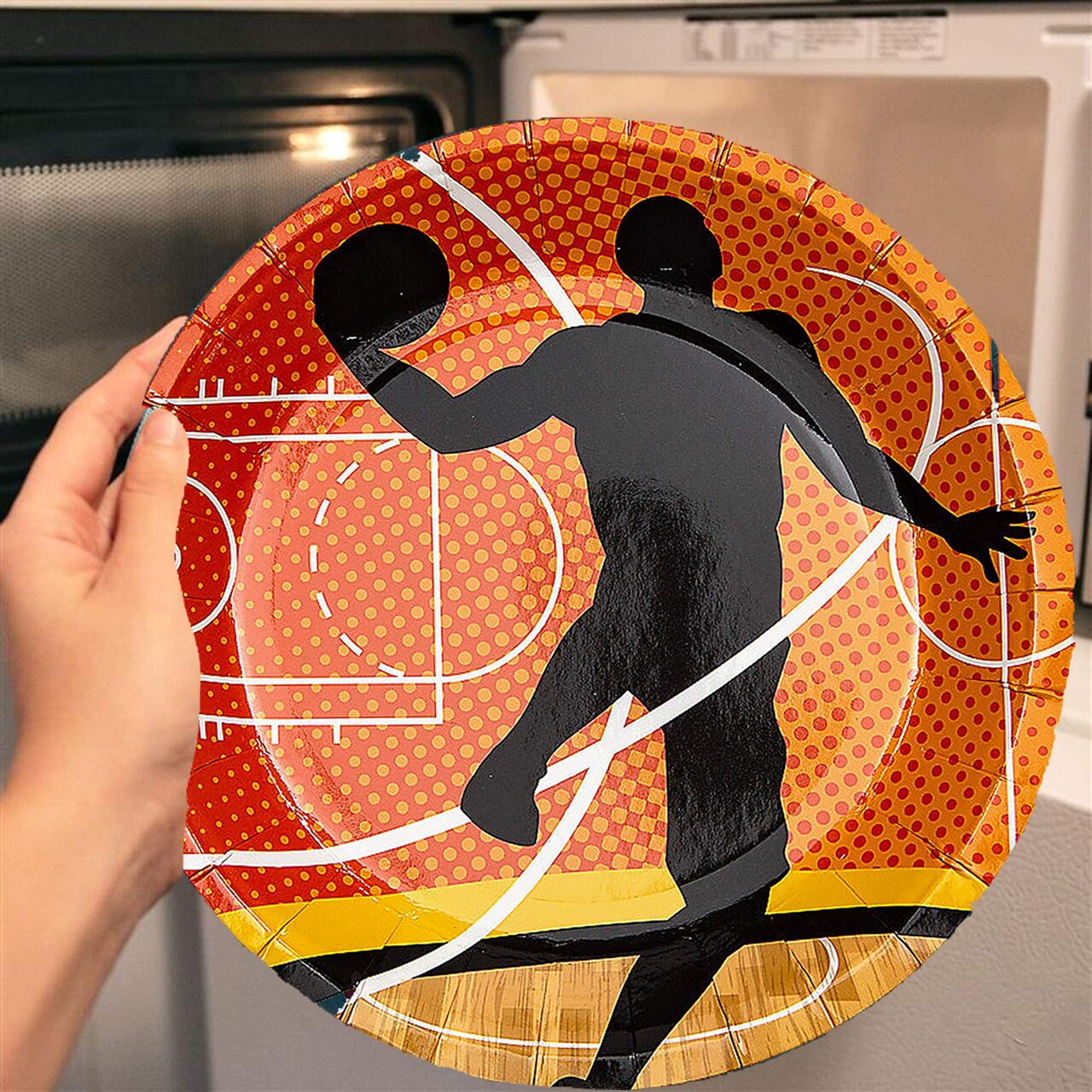 8 Ct. Basketball Party Silhouette Paper Dessert Plates 7 1/4" Disposable Plates, Sports-Themed Birthday Tableware