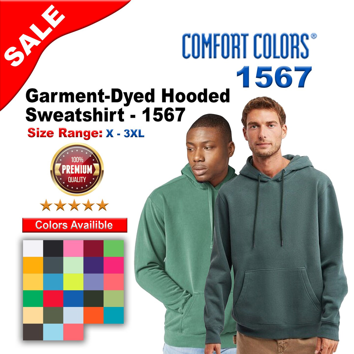 Comfort Colors® Garment-Dyed Long Sleeve Hooded Sweatshirt
