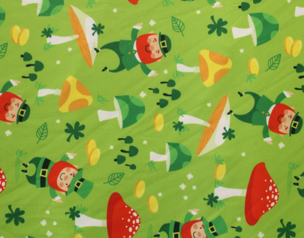 1 Yard Leprechaun's Luck Spandex Fabric Green Mushroom Stretch Material for St. Patrick's Day Apparel 58"/60" Width