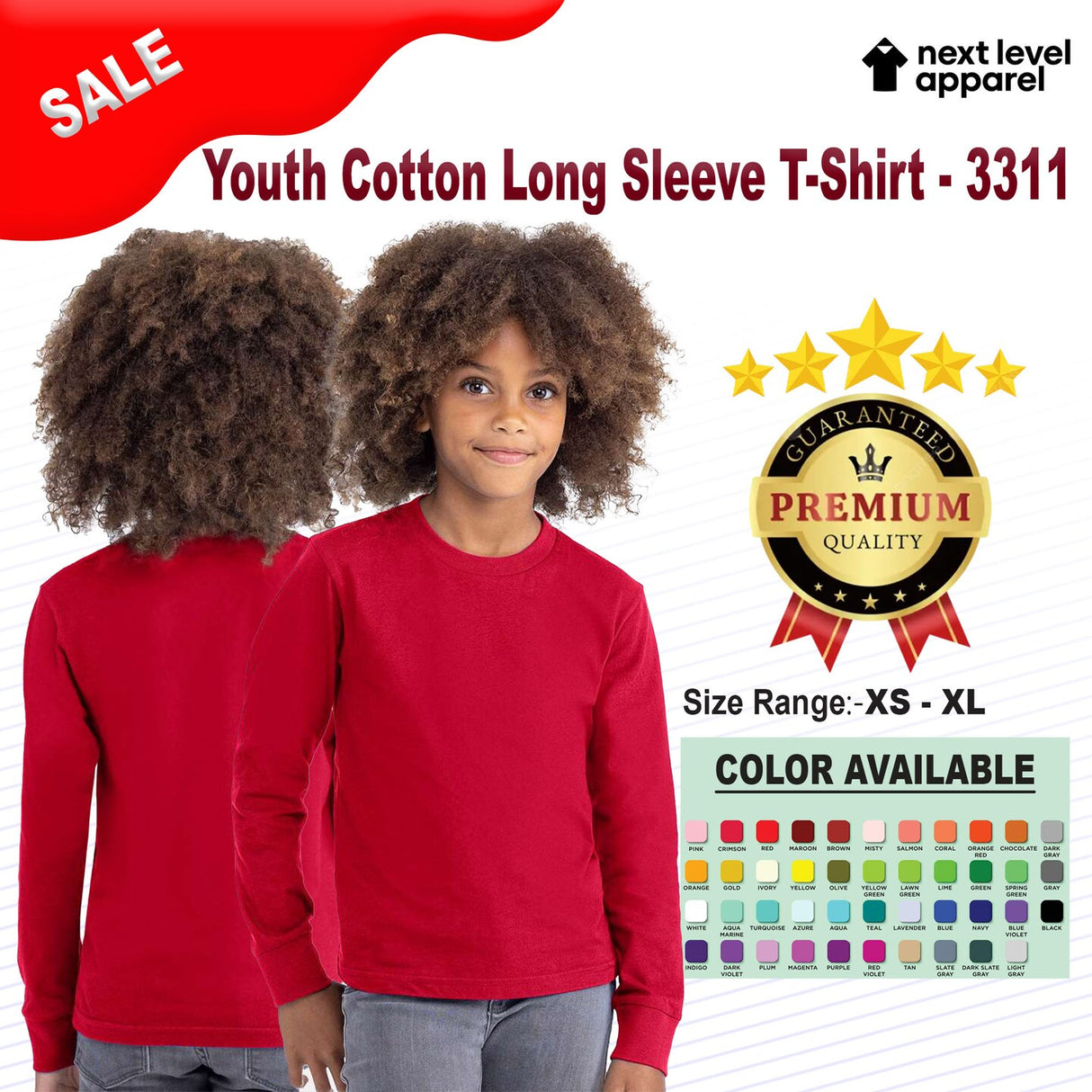 Next Level® Youth Cotton Long Sleeve Crewneck T-Shirt