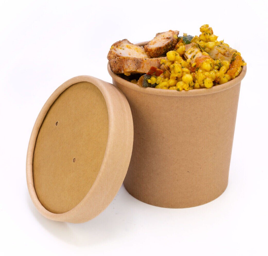 Kraft Soup Containers with Vented Lids 4 1/2" x 5 1/4" x 4 1/2" Perfect for Hot and Cold Meals