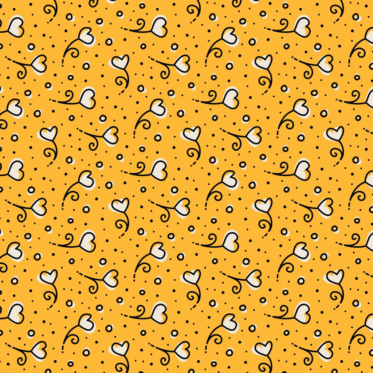 Cotton Fabric Yellow Heart Blossoms Love Ink 3384 44/45"