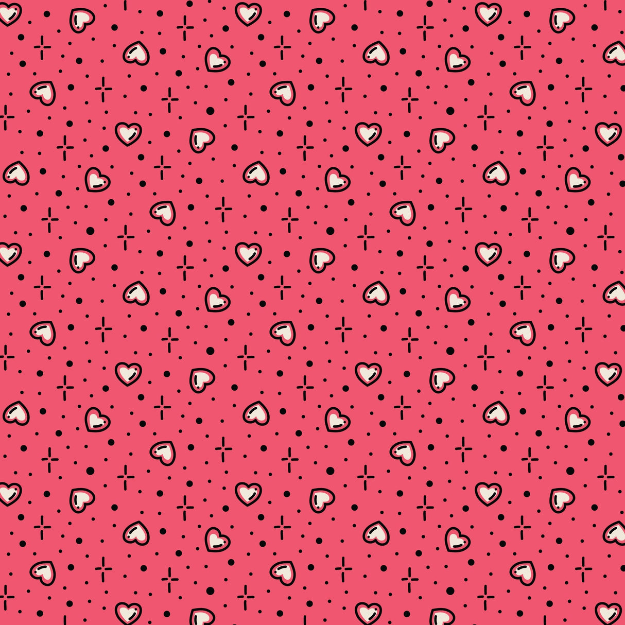 Cotton Print Pink Hearts Love Ink Fabric 44/45"