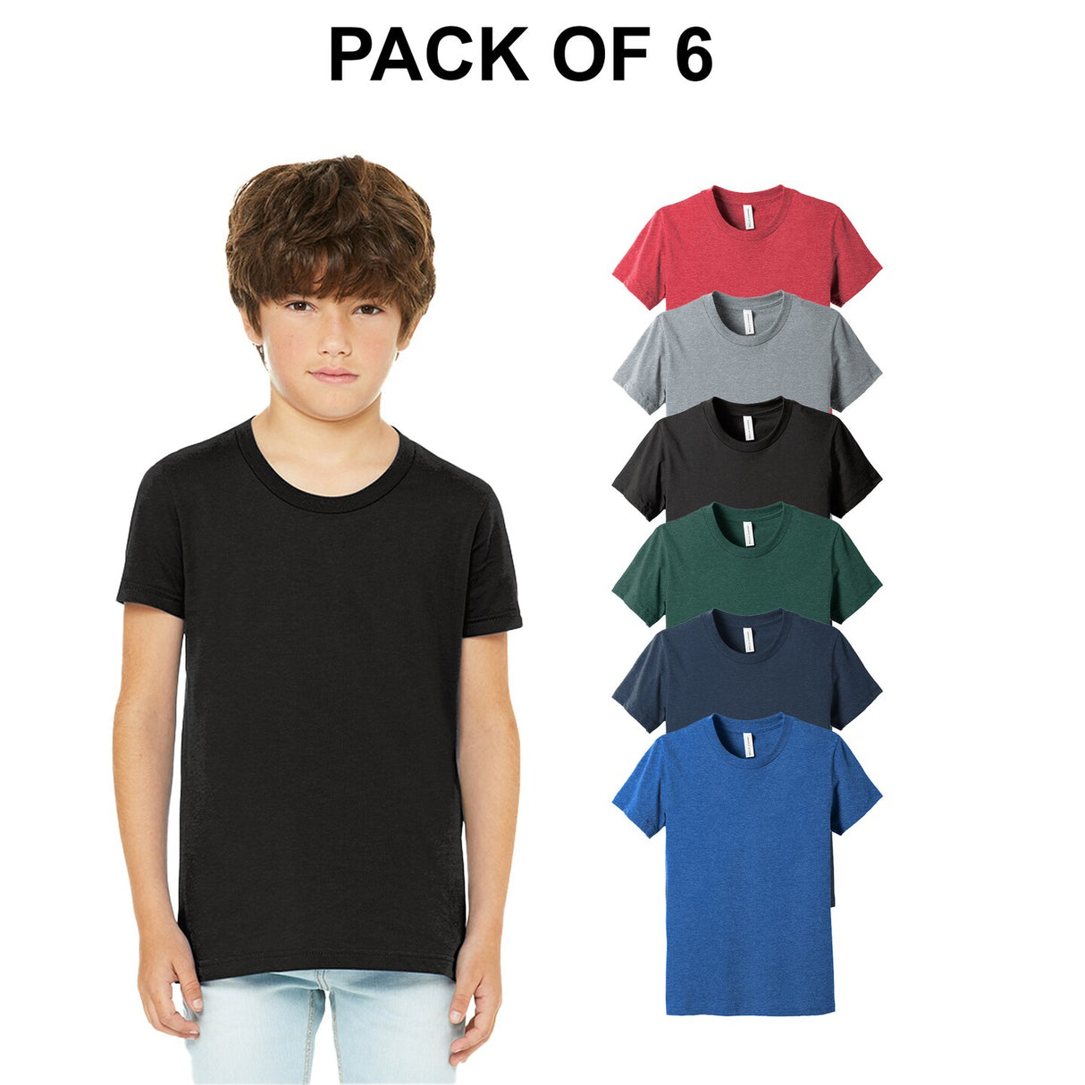 6 Pack: BELLA+CANVAS® Youth Heather Short Sleeve Crew Neck CVC Tee