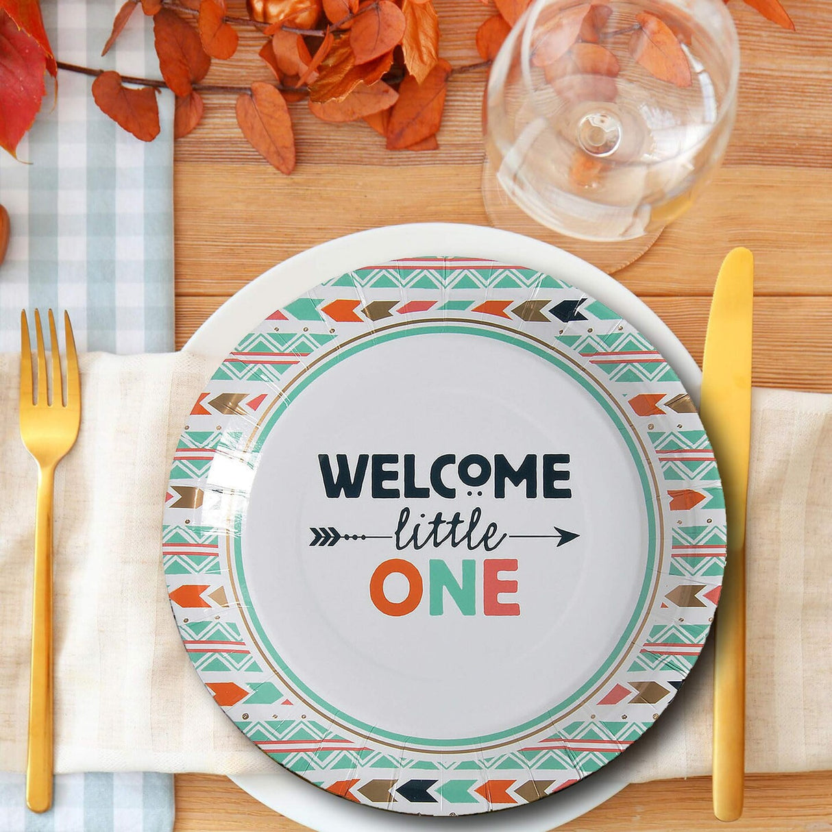 8 Count Welcome Little One Tribal Baby Shower Paper Dinner Plates 9" Baby Shower Disposable Plates