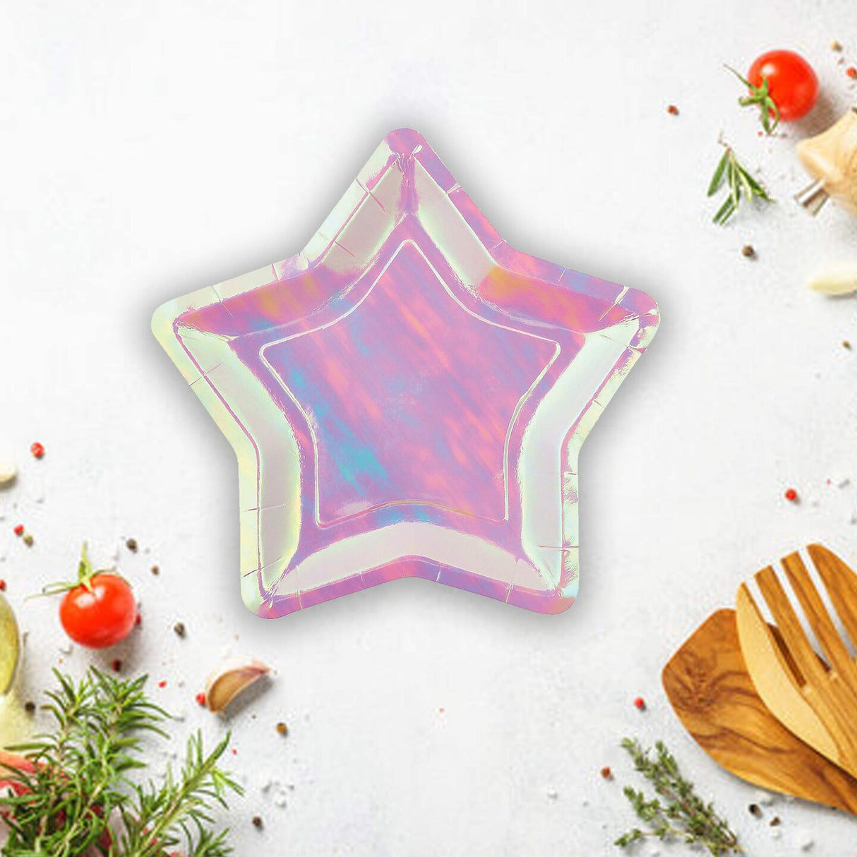 8 Count Iridescent Star Shaped Paper Dessert Plates 7.5" – Shiny Party Supplies for Birthdays & Celebrations