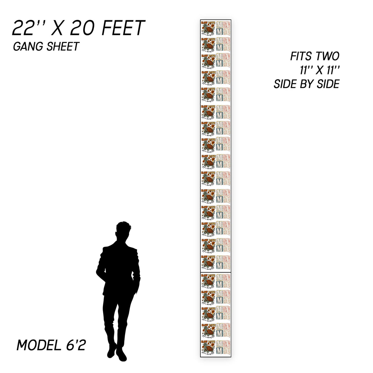 DTF Gang Sheet Builder DTF Transfer Film - Custom Printed Gang Sheet, 22" Width (1 Sheet)