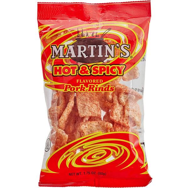 Martin's Bag of Hot & Spicy Pork Rinds 1.75 oz. - 12/Case