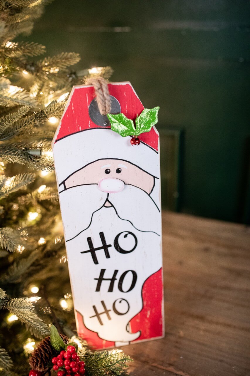 15.75” Wood Santa & Snowman Wall Hanging Decor