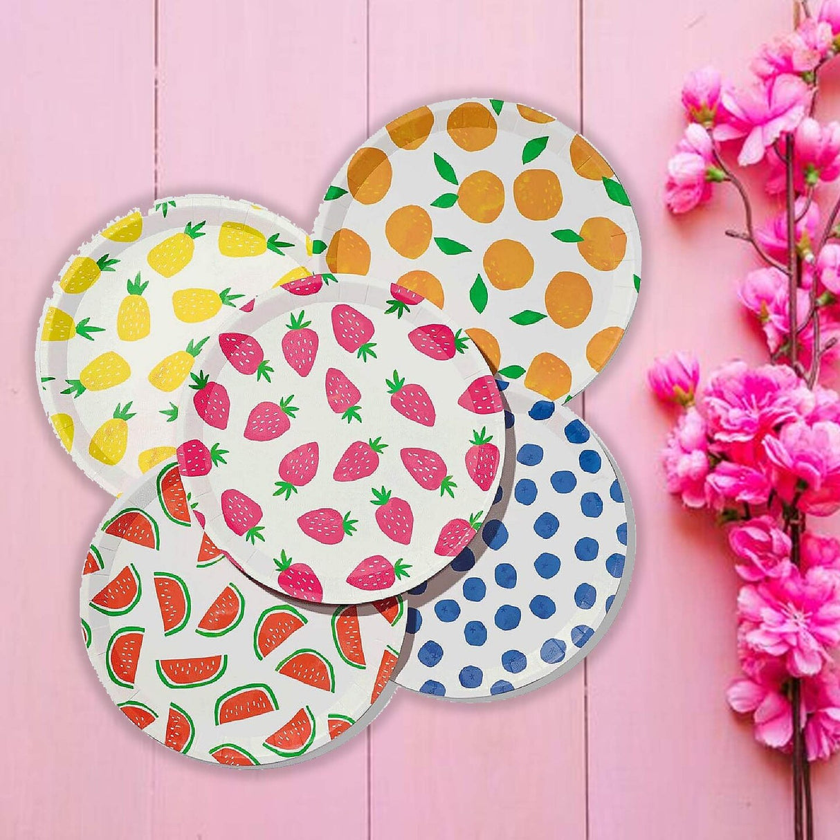 10 Count Fruit Punch Large Paper Party Plates Tropical Disposable Supplies 9.25 Inches