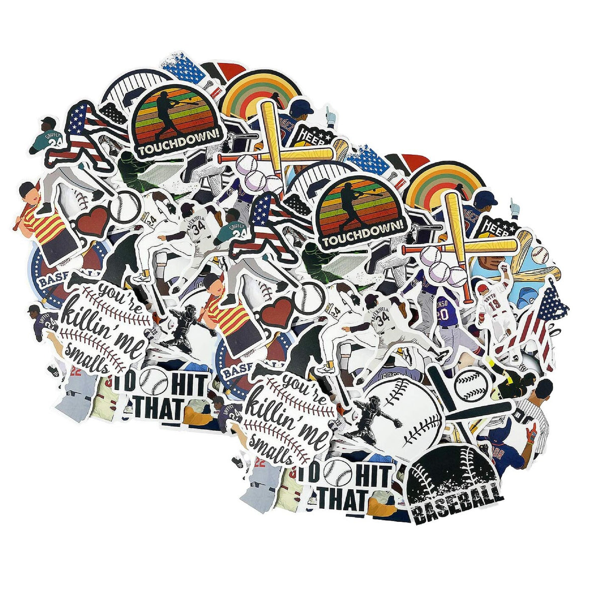 Wrapables Waterproof Vinyl Stickers for Water Bottles Laptops 100 Pieces Baseball Theme