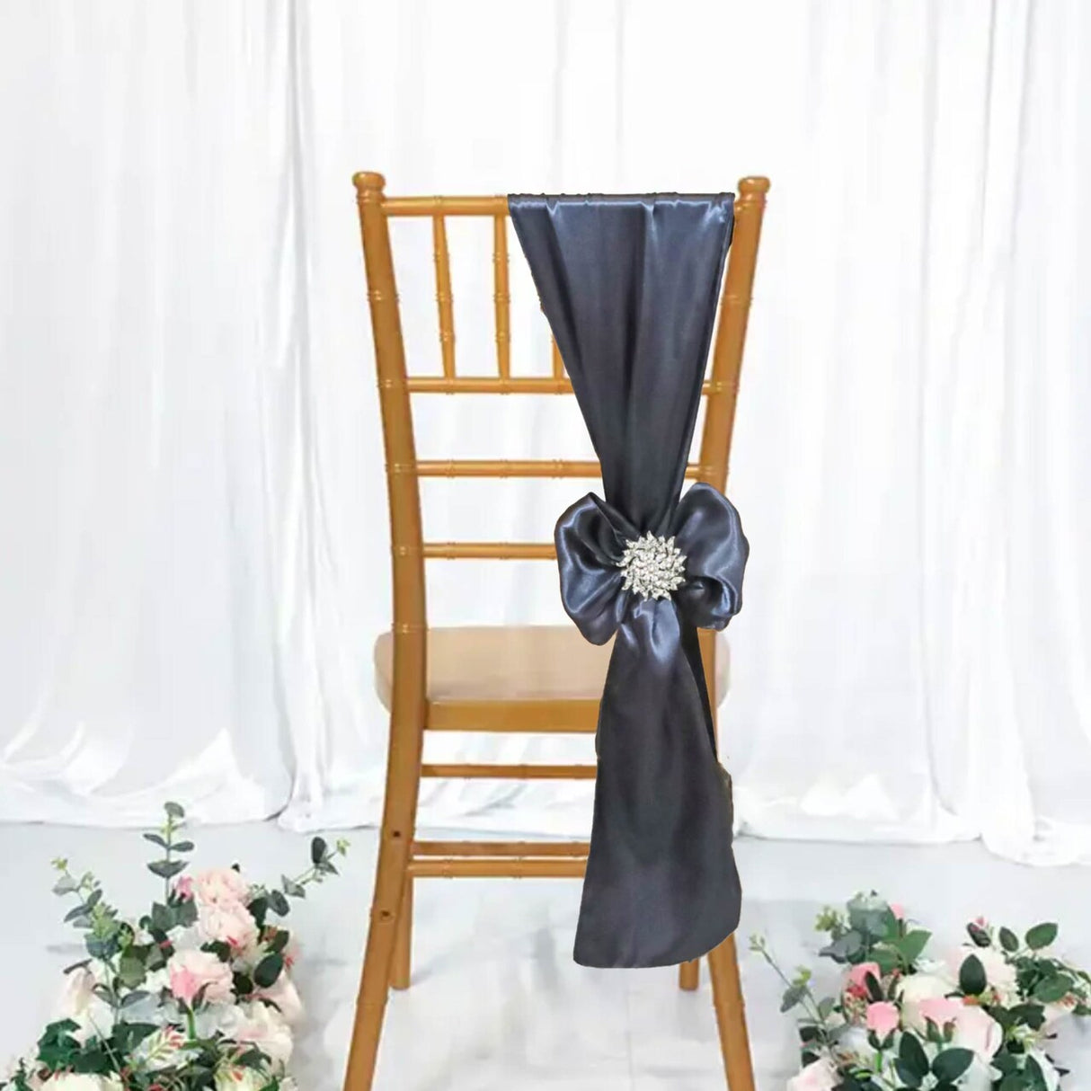 10 Pieces Pewter Or Charcoal Satin Chair Bands, 8"x108" Elegant Event Wraps