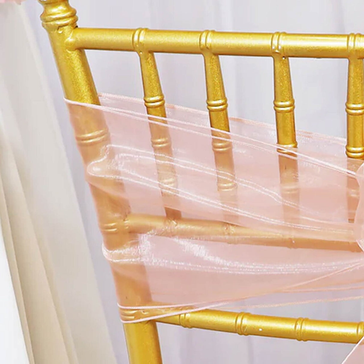 10 Pieces Blush Pink Or Rose Gold Organza Chair Sashes 8"x108" Sheer Elegant Chair Decor for Weddings & Events