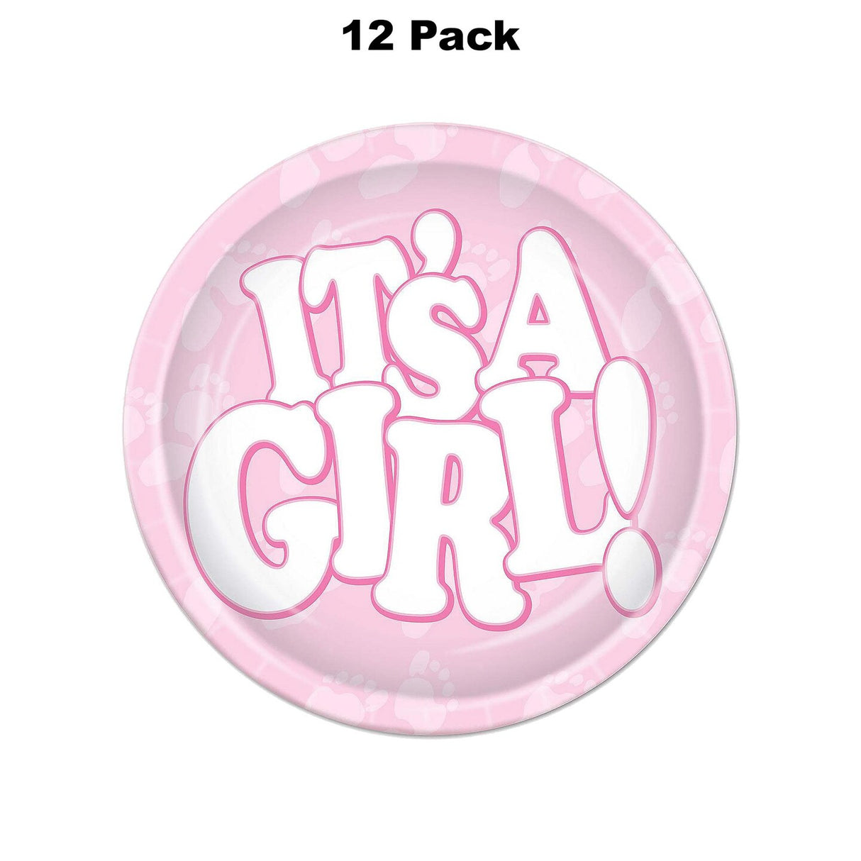 12 Pack 7" It's A Girl Plates Baby Shower Decorations Pink Disposable Tableware Set