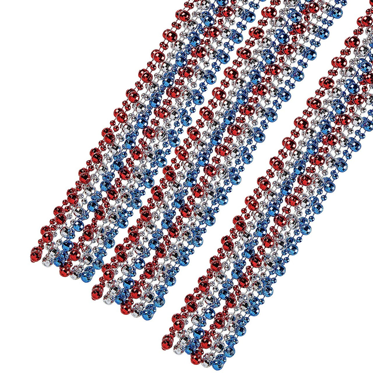30" Patriotic Red, White & Blue Large Disco Ball Beaded Necklaces 24 Pc.
