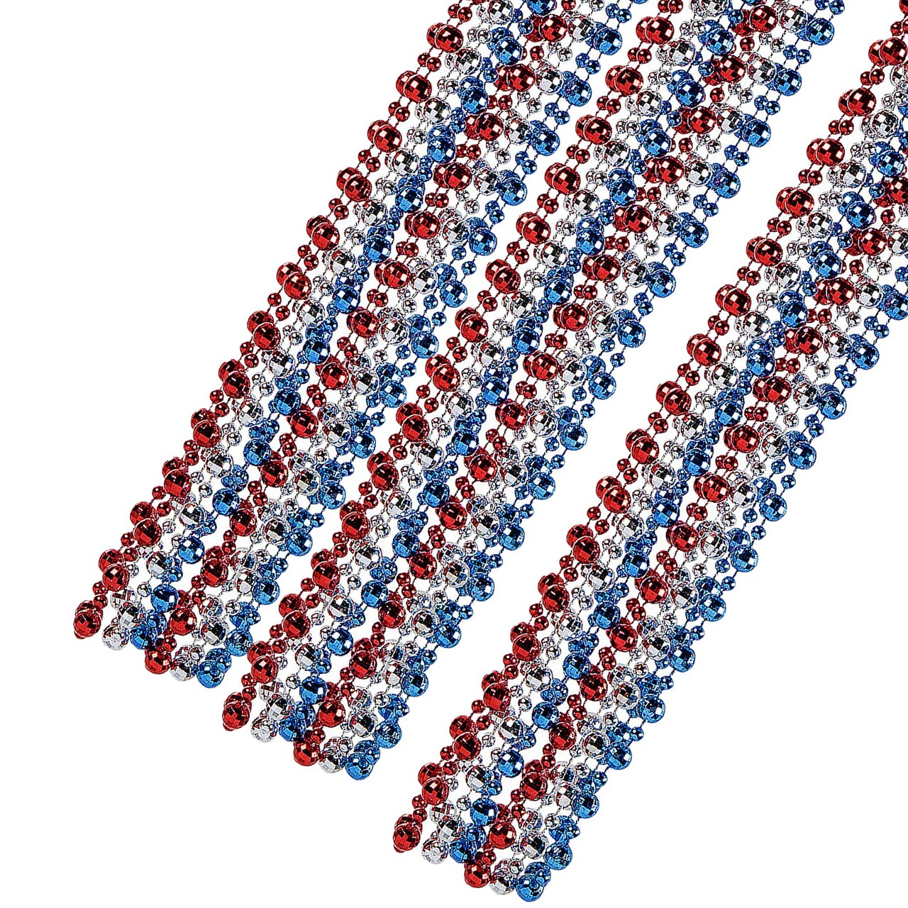30" Patriotic Red, White & Blue Large Disco Ball Beaded Necklaces 24 Pc.