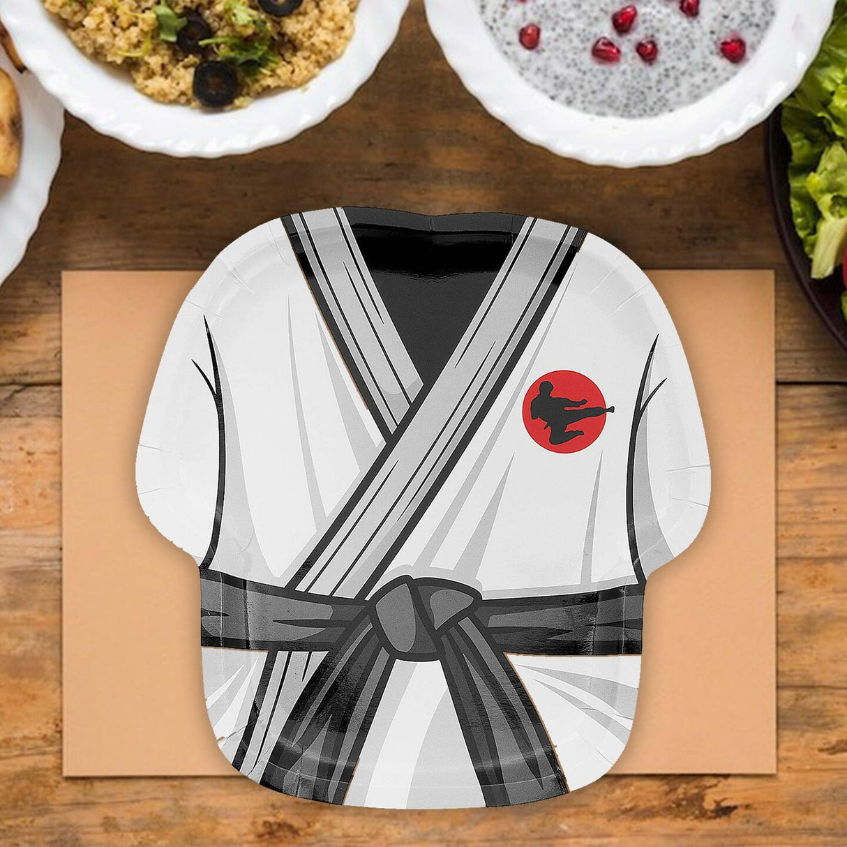 8 Count Karate Gi Shaped Paper Plates for Martial Arts Birthday or Promotion Party 10.75"
