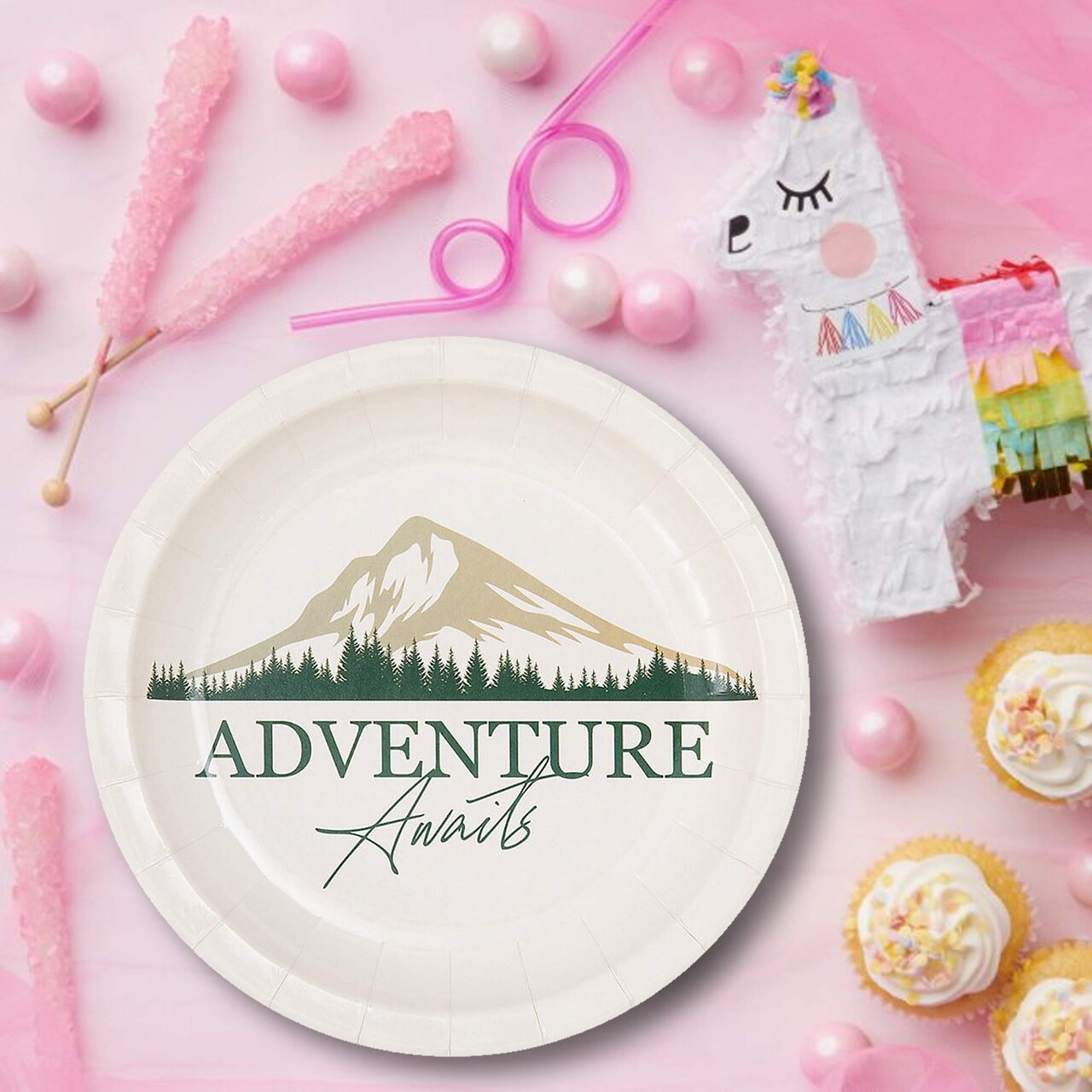 8 Ct. Adventure Awaits Paper Dessert Plates 7 1/4" Alpine Mountain Graduation Party Plates