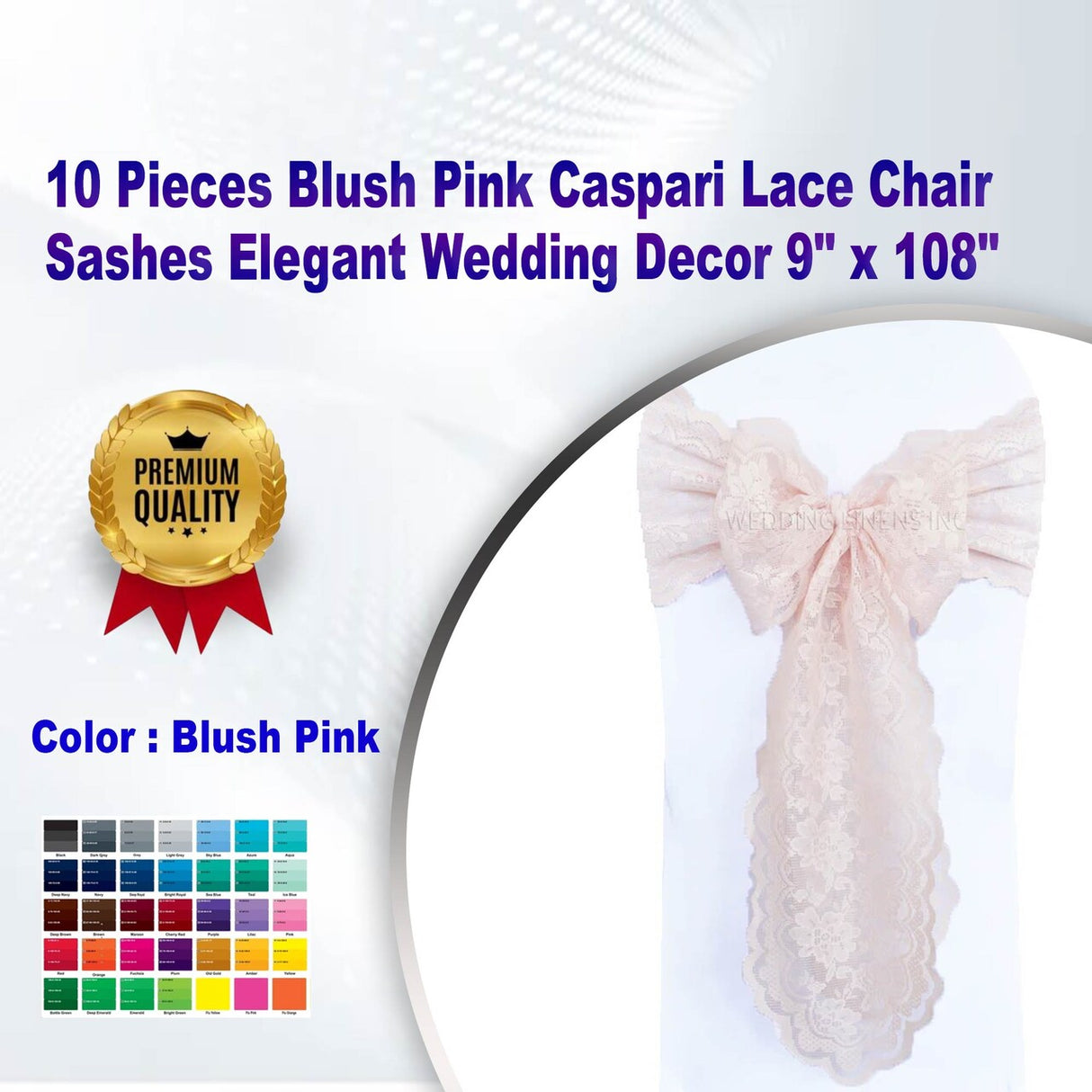 10 Pieces Blush Pink Caspari Lace Chair Sashes Elegant Wedding Decor 9" x 108"