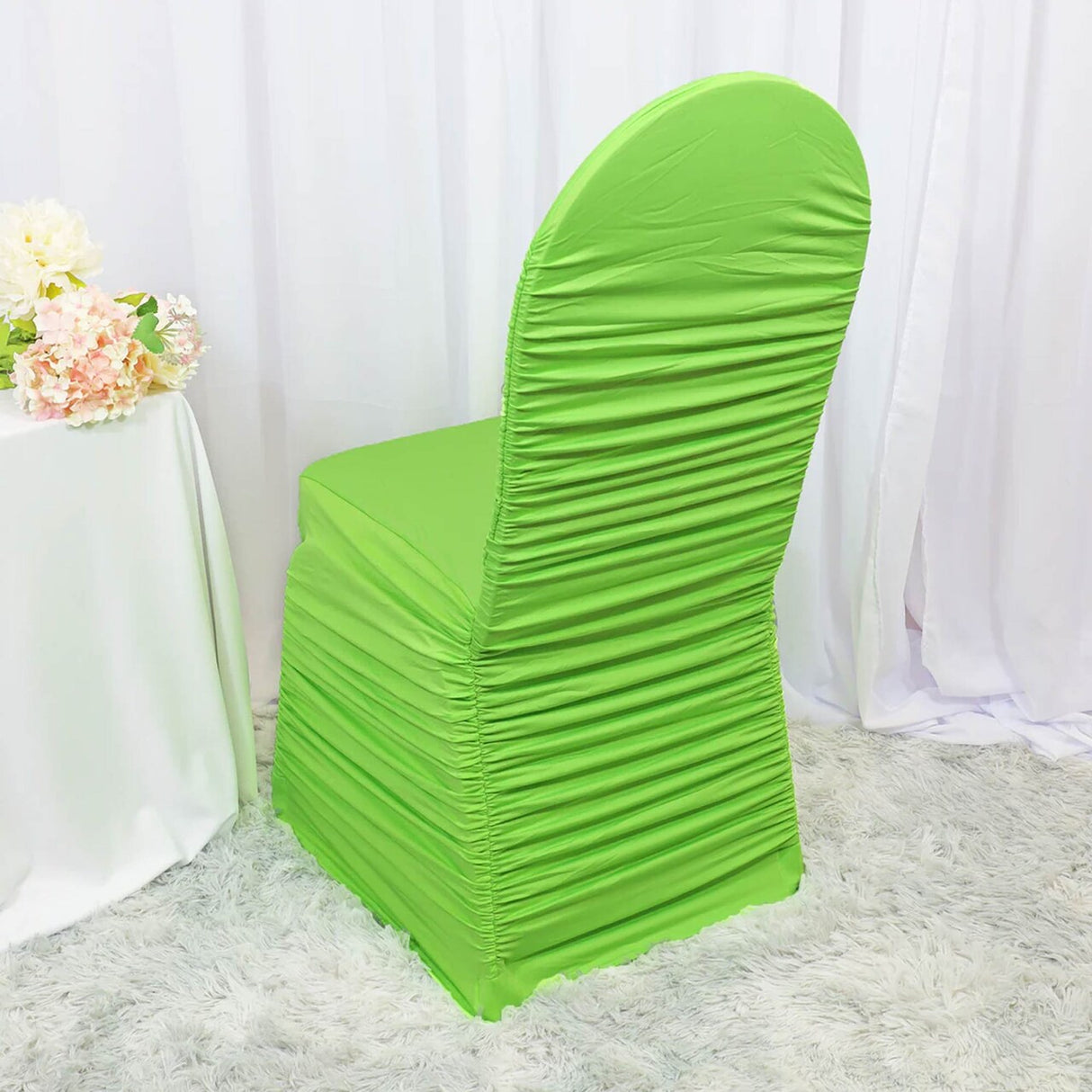 1 Piece Apple Green Rouge Chair Cover, Elegant Ruffled Spandex Banquet Fit