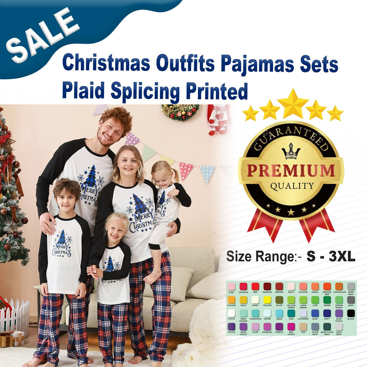 Christmas Outfits Pajamas Sets Plaid Splicing Printed