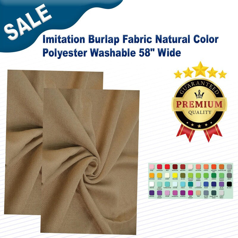 Imitation Burlap Fabric Natural Color Polyester Washable 58" Wide