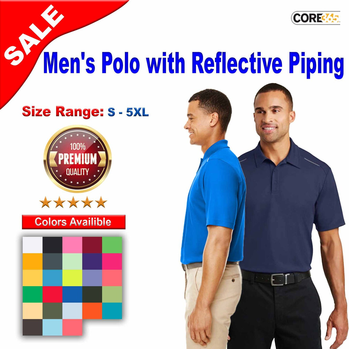 CORE® Men's Radiant Performance Piqué Polo with Reflective Piping