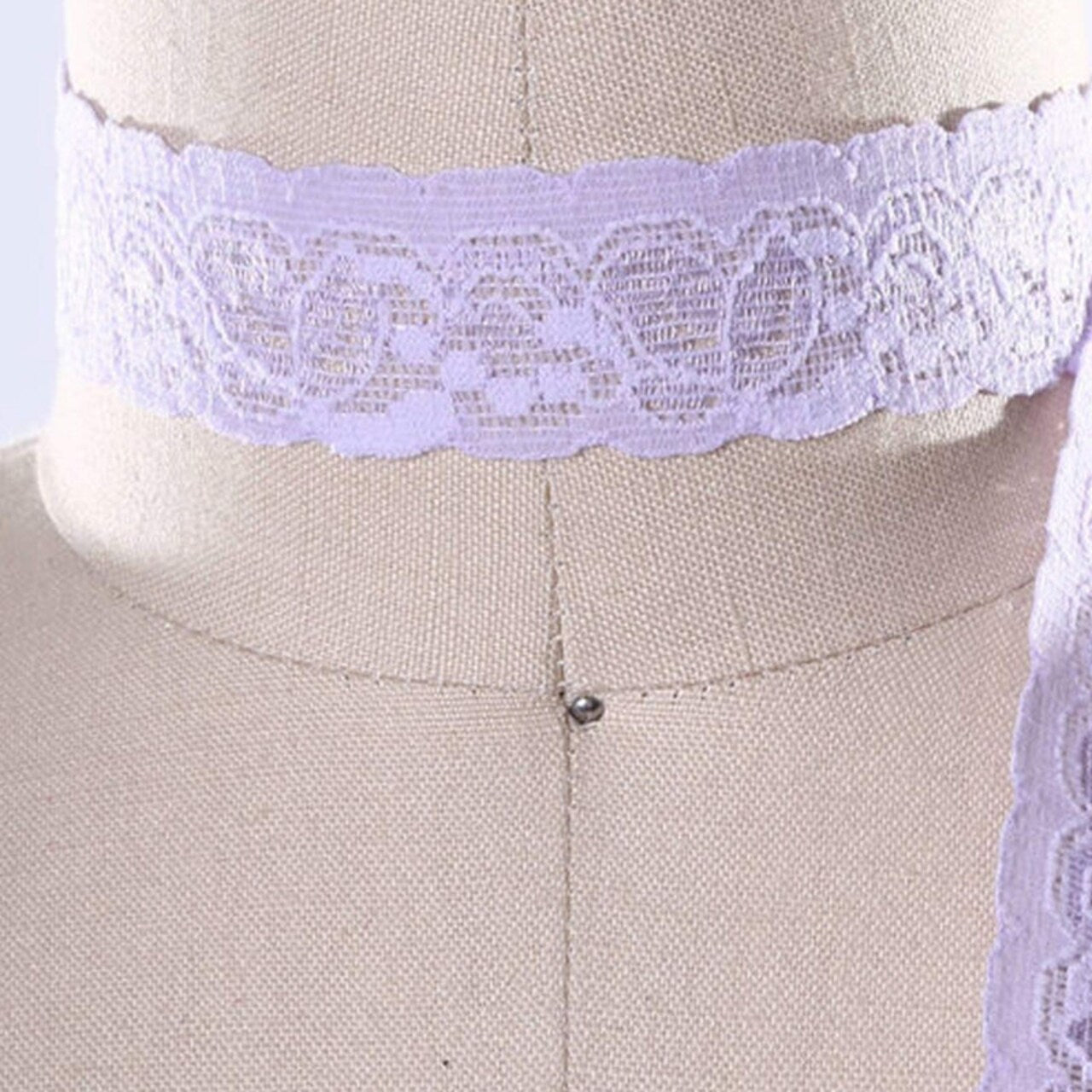 2 Yards Periwinkle Lilac Stretch Lace Trim 1" Floral Elastic Ribbon for Sewing & Crafts