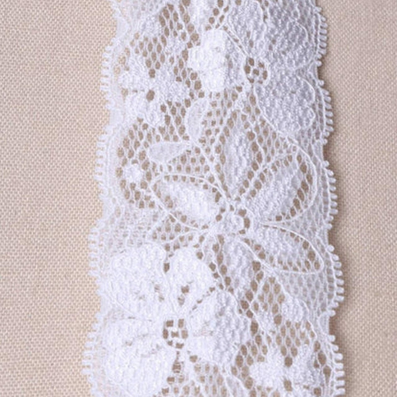 White Lily Stretch Lace 2" Elastic Scalloped Floral Trim for Lingerie, Overlays & Crafts