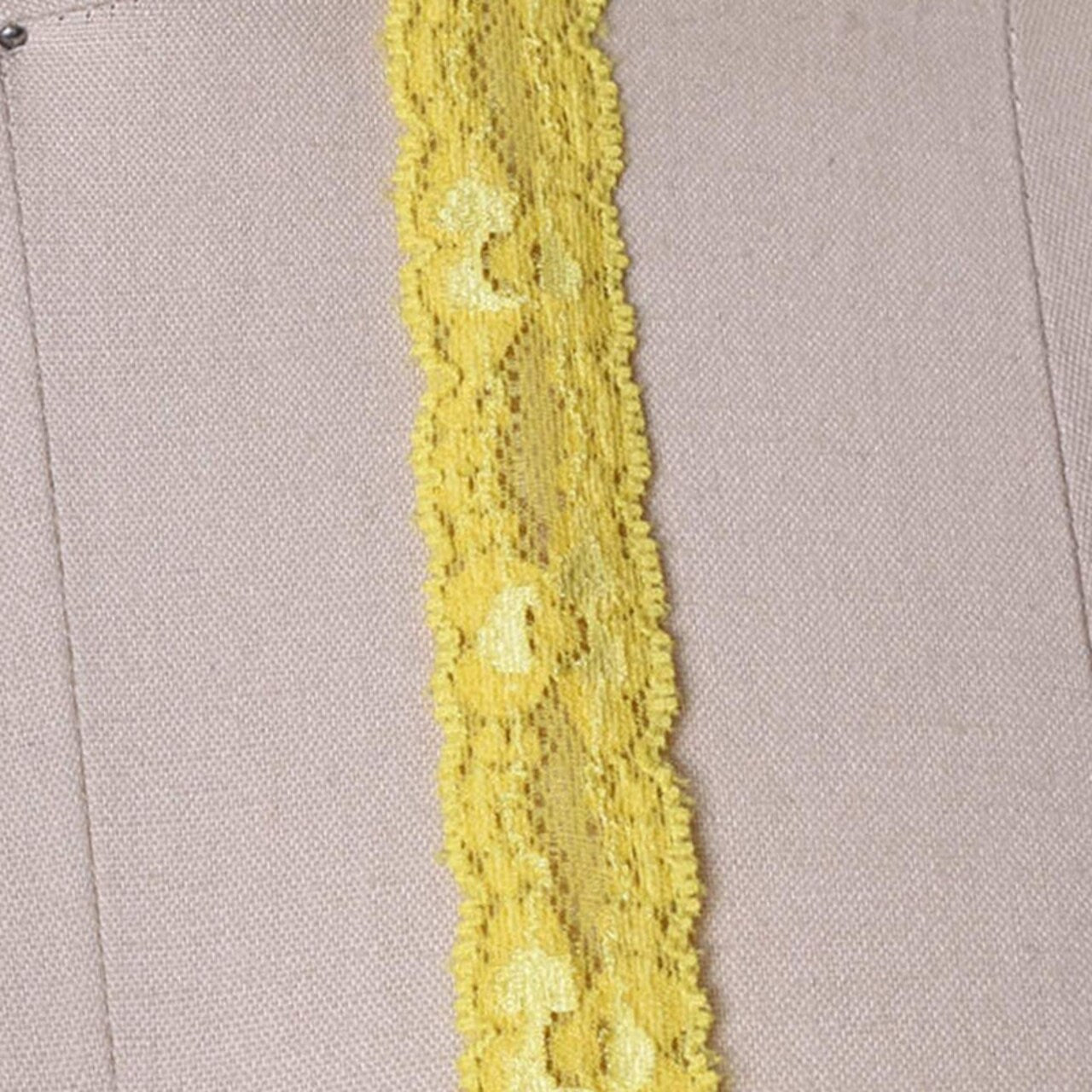 2 Yards Bright Yellow Stretch Lace Trim 7/8" Floral Elastic Ribbon for Lingerie, Sewing & Crafts