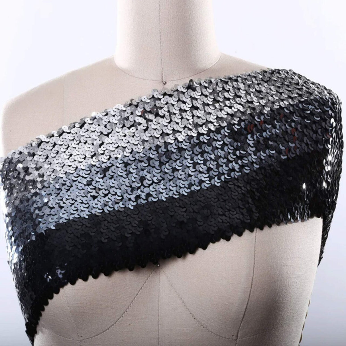 1 Yard 6.25" Silver, Gunmetal & Black Ombre Stretch Sequin Ultra Wide Trim