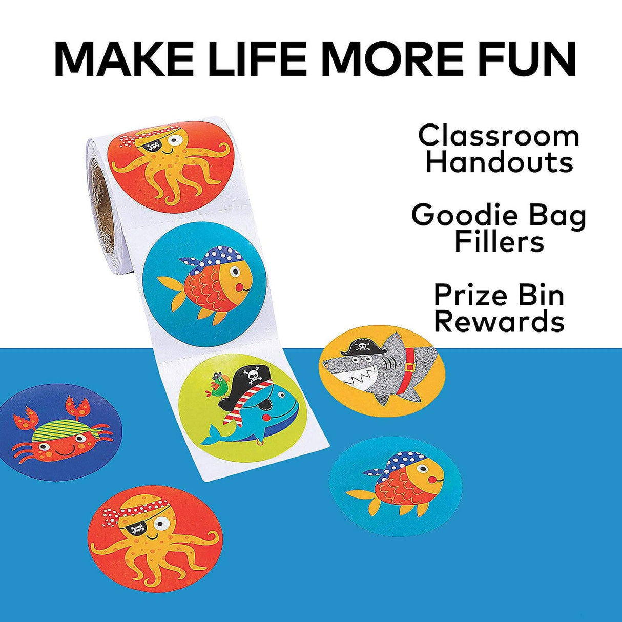 Assorted Pirate Animals Sticker Roll 100 Pieces