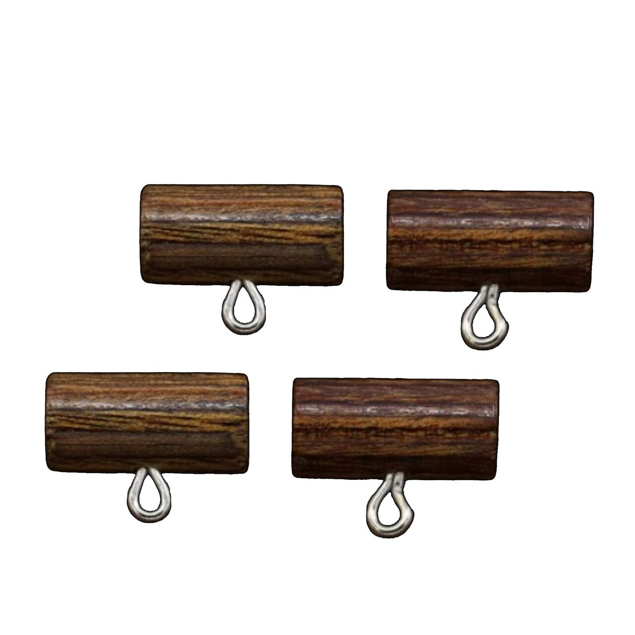 4 Brown Wooden Plastic Toggle Buttons with Metal Loop – 3/4" (19mm) Hook Style