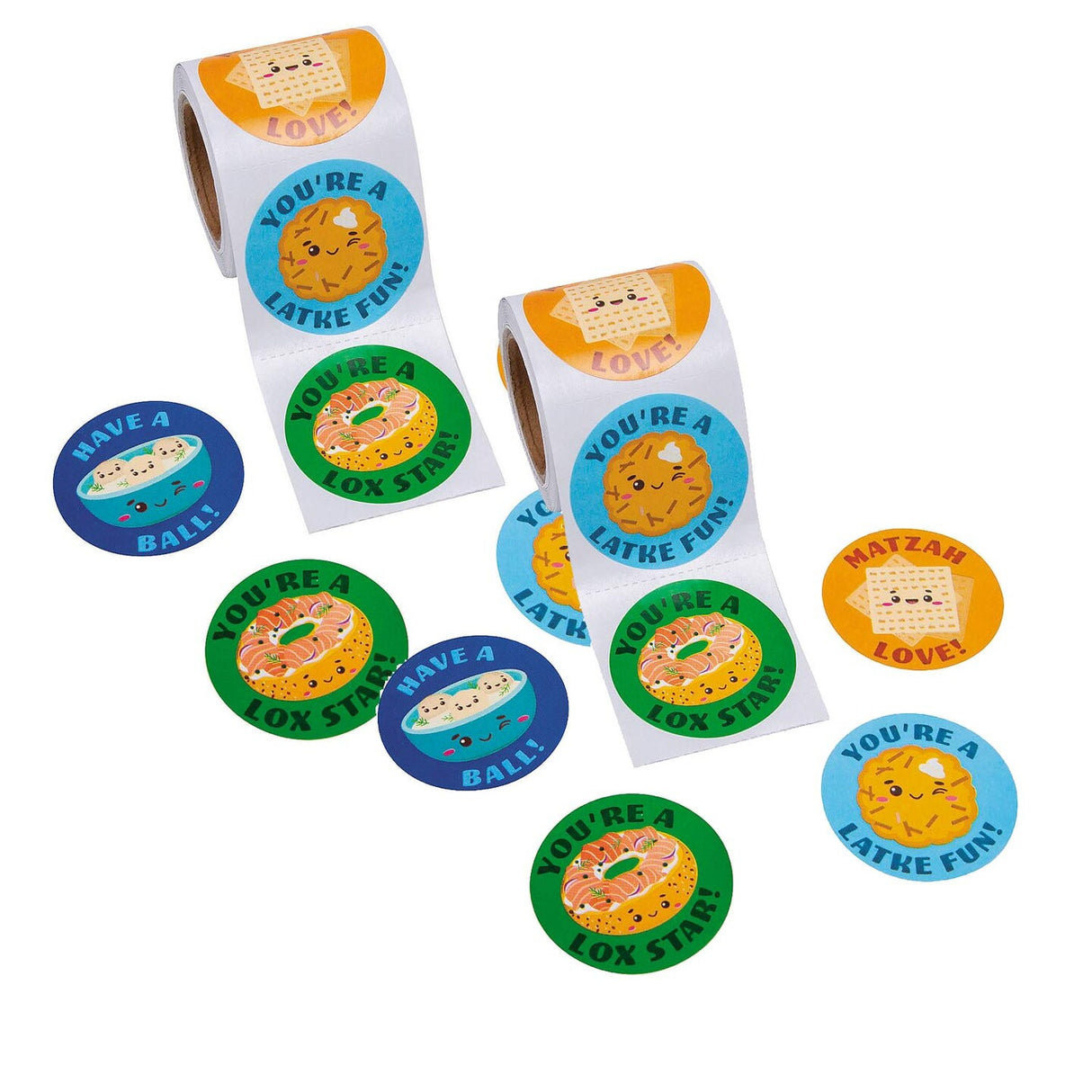 2 1/2" Bulk 100 Pc Hanukkah Jewish Food Characters Sticker Roll