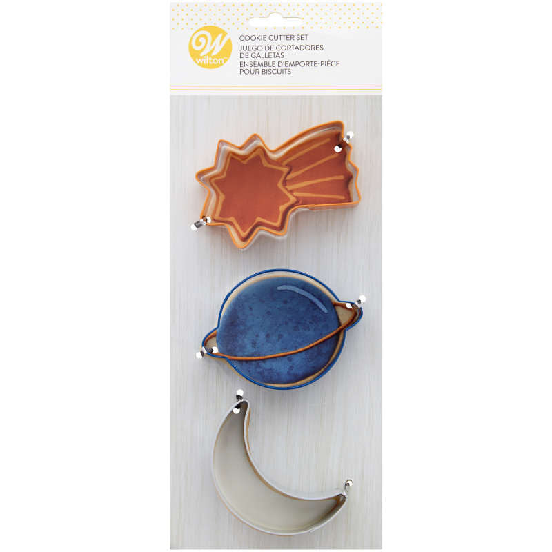 Wilton Metal Outer Space Cookie Cutter Set, 3-Piece (Shooting Star, Moon, Planet)
