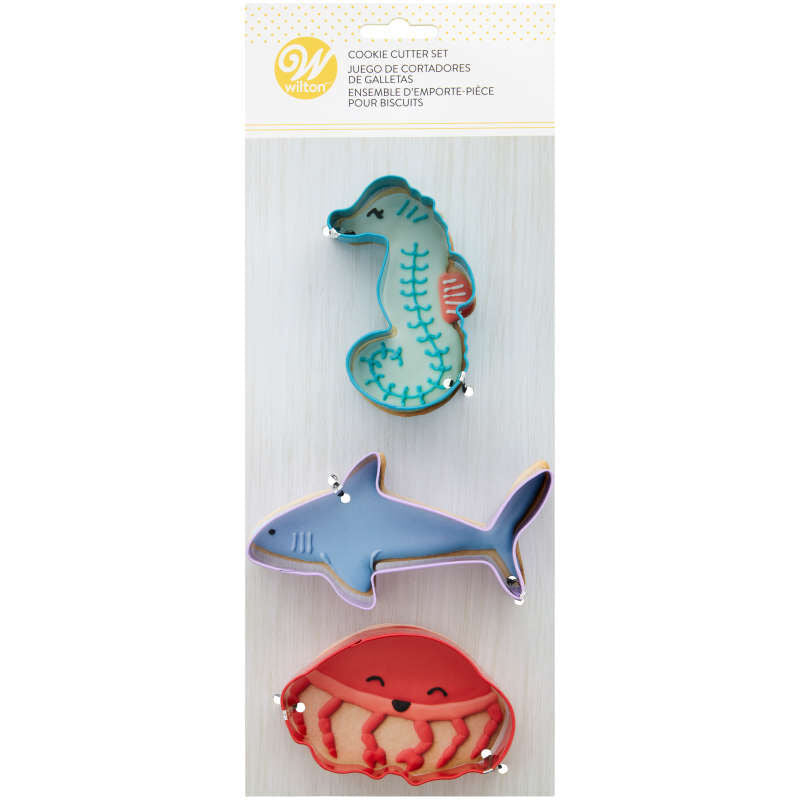 Wilton Metal Under the Sea Cookie Cutter Set, 3-Piece (Seahorse, Jellyfish, Shark)