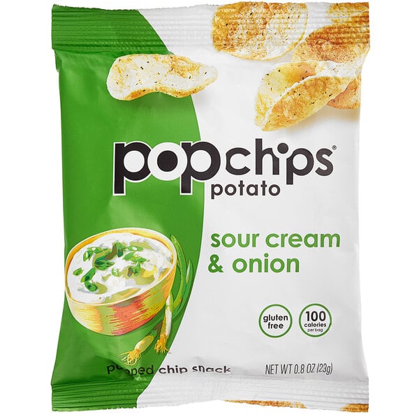 Popchips Sour Cream & Onion Chip Snack 0.8 oz. - 24/Case