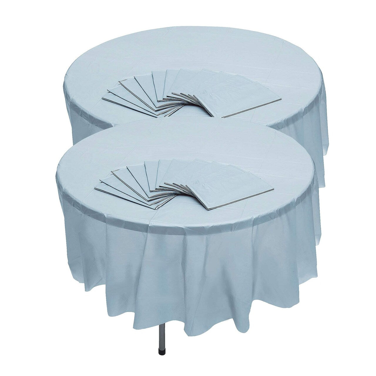 6 Ft. 10" Bulk Pack of 12 Light Blue Round Disposable Plastic Tablecloths