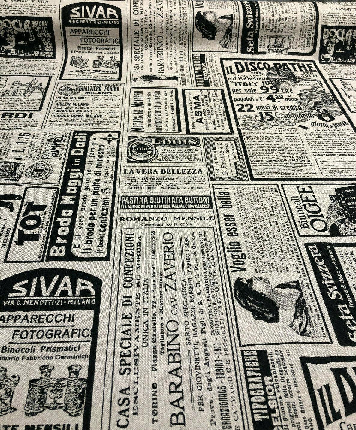 Sordi Newspaper Sepia Cotton Print Fabric - Sepia Newspaper Print, 56" Width (1 Yard)