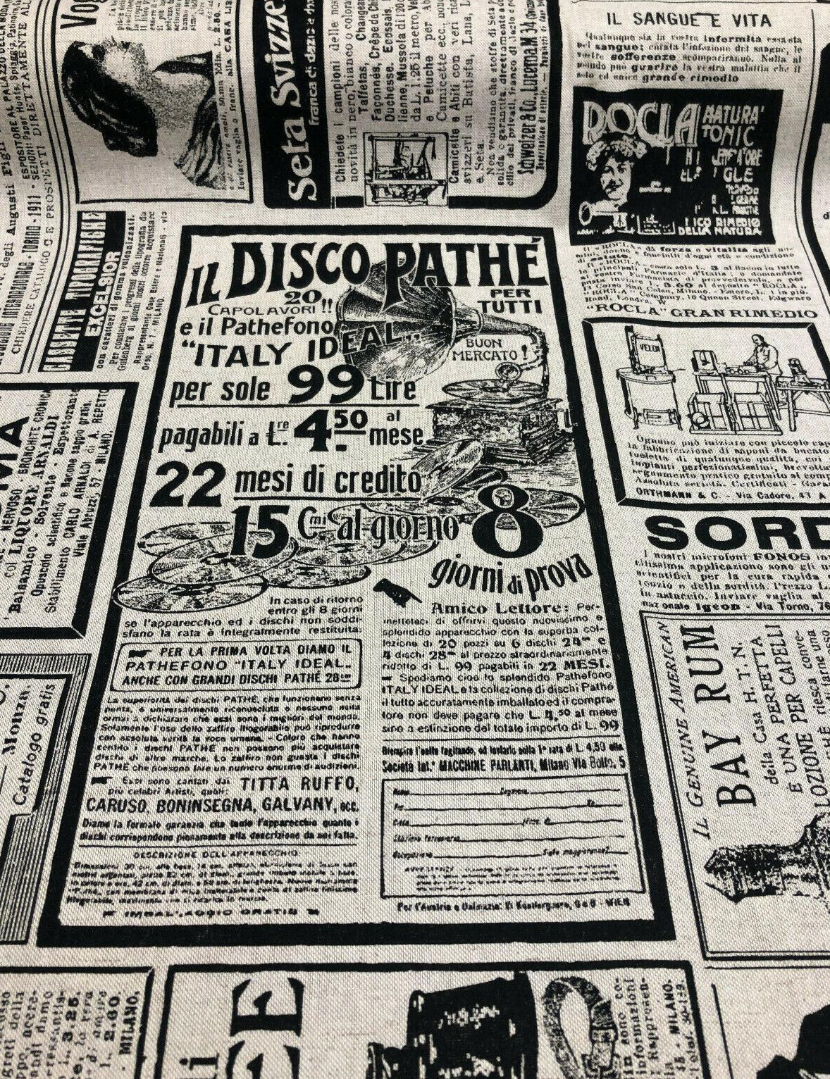 Sordi Newspaper Sepia Cotton Print Fabric - Sepia Newspaper Print, 56" Width (1 Yard)