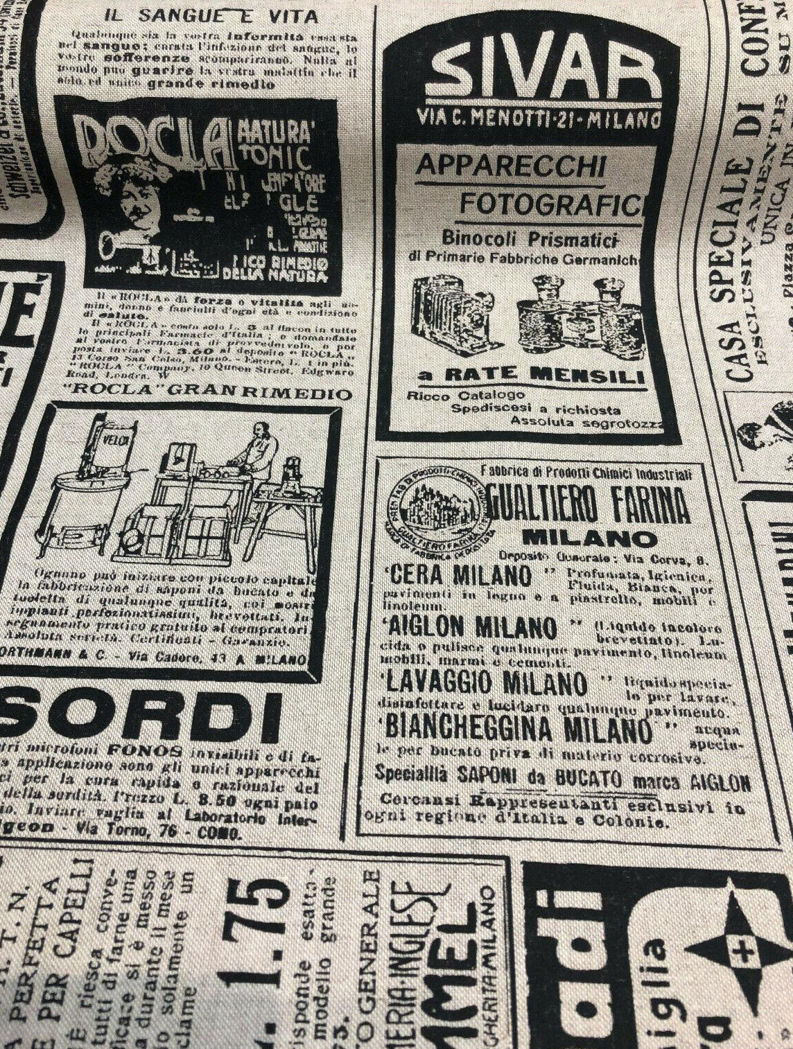 Sordi Newspaper Sepia Cotton Print Fabric - Sepia Newspaper Print, 56" Width (1 Yard)