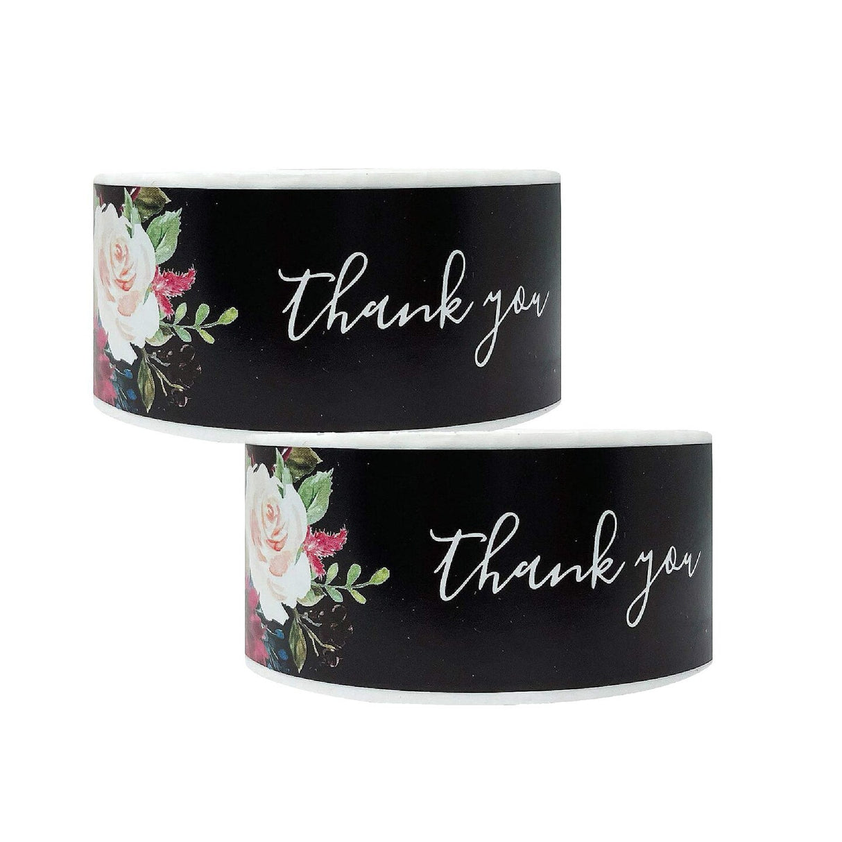 120 Pieces Wrapables Floral Black Thank You Stickers Roll 3x1 Inch