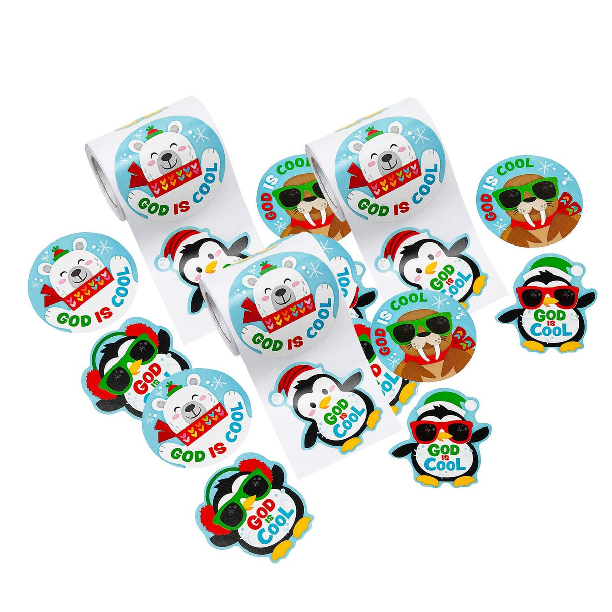 God Is Cool Penguin Sticker Roll 100 Pieces