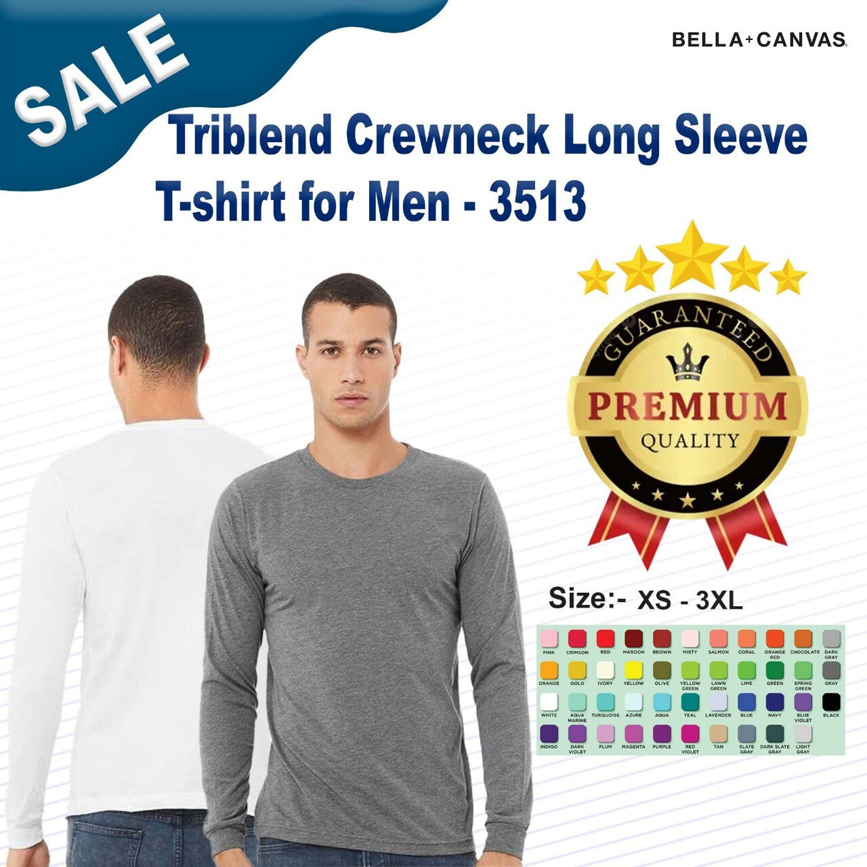 BELLA + CANVAS® Triblend Crewneck Long Sleeve T-shirt for Men