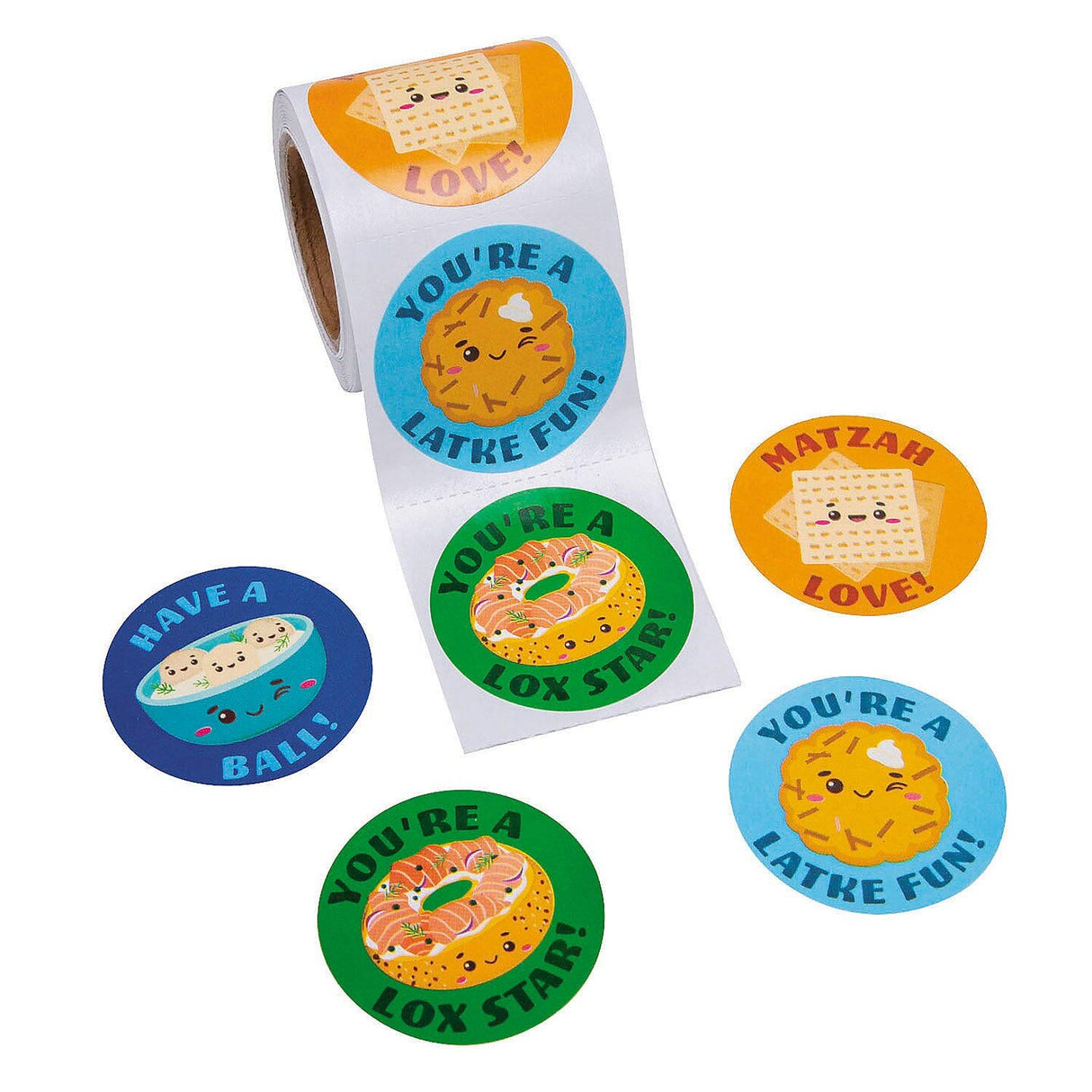 2 1/2" Bulk 100 Pc Hanukkah Jewish Food Characters Sticker Roll